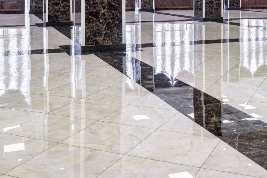 Luxury marble office or lobby floors with brown and white tile