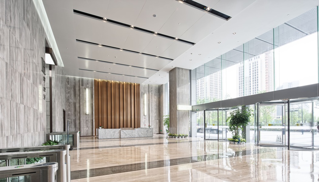 Clean commercial building lobby