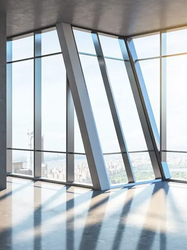 Clean window view out of high rise building